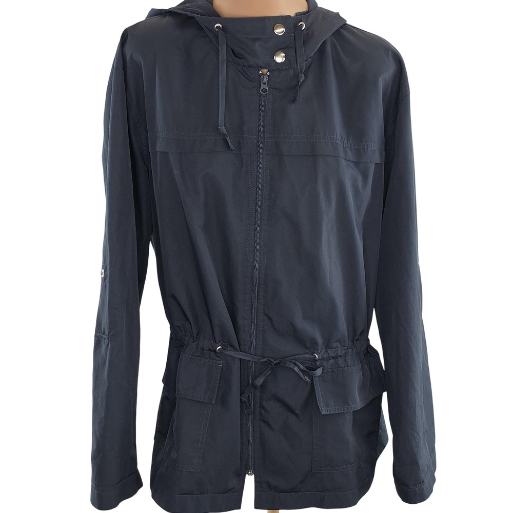 GH Bass Heritage Collection Jacket Womens Large Navy Hooded Anorak Drawstring